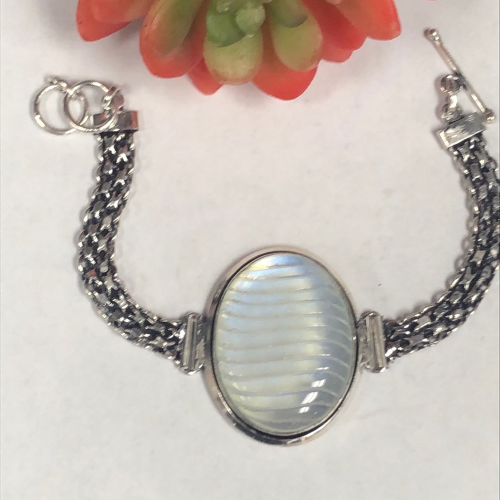 Carved Opalite Silver Bracelet - image 4